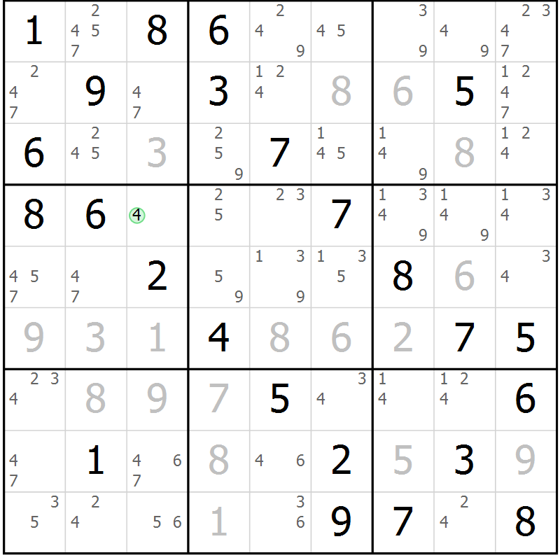 Position des candidats pour la solution de la Gr 82 page 85 du magazine de sudoku Virtuose n° 126