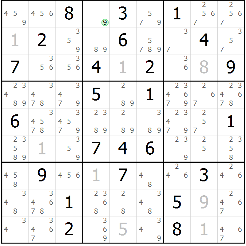Position des candidats pour la solution de la Gr 83 page 86 du magazine de sudoku Virtuose n° 126