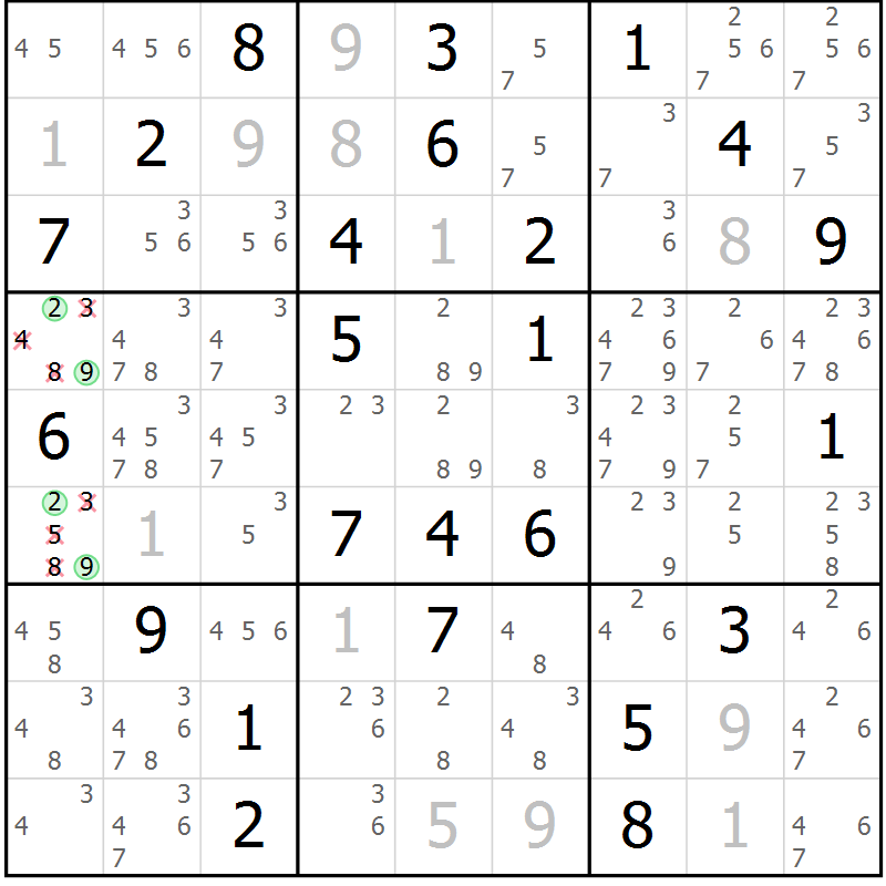 Position des candidats pour la solution de la Gr 83 page 86 du magazine de sudoku Virtuose n° 126