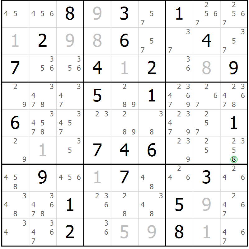 Position des candidats pour la solution de la Gr 83 page 86 du magazine de sudoku Virtuose n° 126