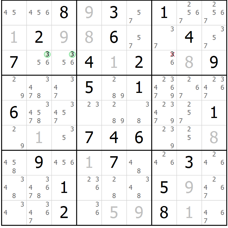 Position des candidats pour la solution de la Gr 83 page 86 du magazine de sudoku Virtuose n° 126
