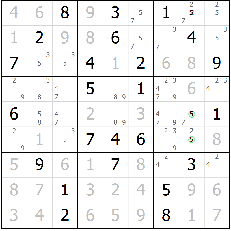 Position des candidats pour la solution de la Gr 83 page 86 du magazine de sudoku Virtuose n° 126