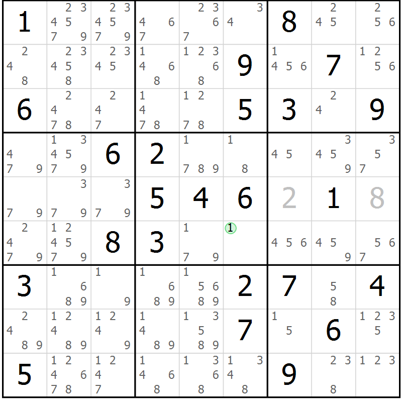 Position des candidats pour la solution de la Gr 84 page 87 du magazine de sudoku Virtuose n° 126