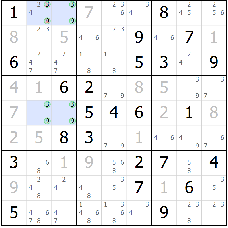 Position des candidats pour la solution de la Gr 84 page 87 du magazine de sudoku Virtuose n° 126