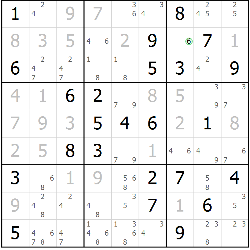 Position des candidats pour la solution de la Gr 84 page 87 du magazine de sudoku Virtuose n° 126
