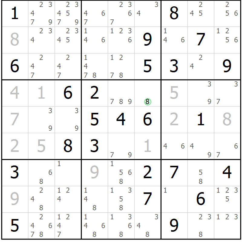 Position des candidats pour la solution de la Gr 84 page 87 du magazine de sudoku Virtuose n° 126