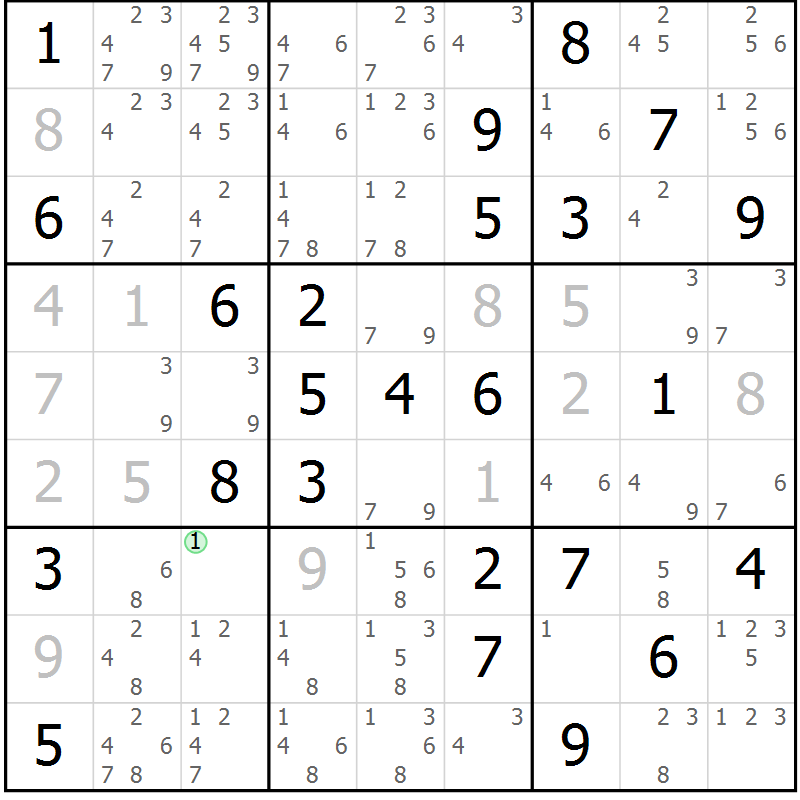 Position des candidats pour la solution de la Gr 84 page 87 du magazine de sudoku Virtuose n° 126
