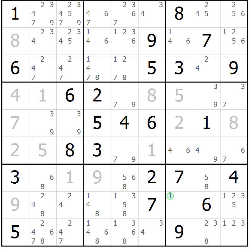 Position des candidats pour la solution de la Gr 84 page 87 du magazine de sudoku Virtuose n° 126