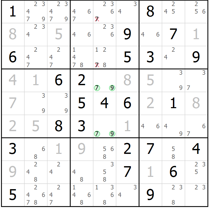 Position des candidats pour la solution de la Gr 84 page 87 du magazine de sudoku Virtuose n° 126