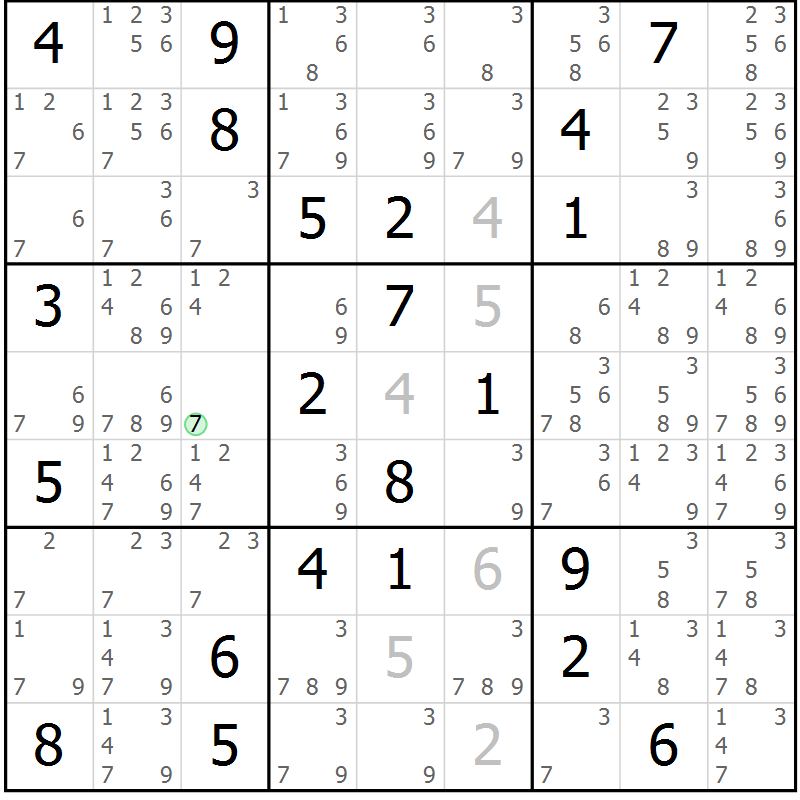Position des candidats pour la solution de la Gr 9 page 12 du magazine de sudoku Virtuose n° 126
