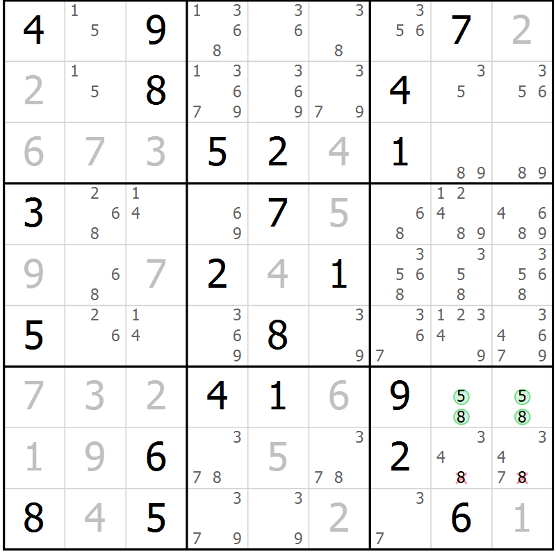 Position des candidats pour la solution de la Gr 9 page 12 du magazine de sudoku Virtuose n° 126