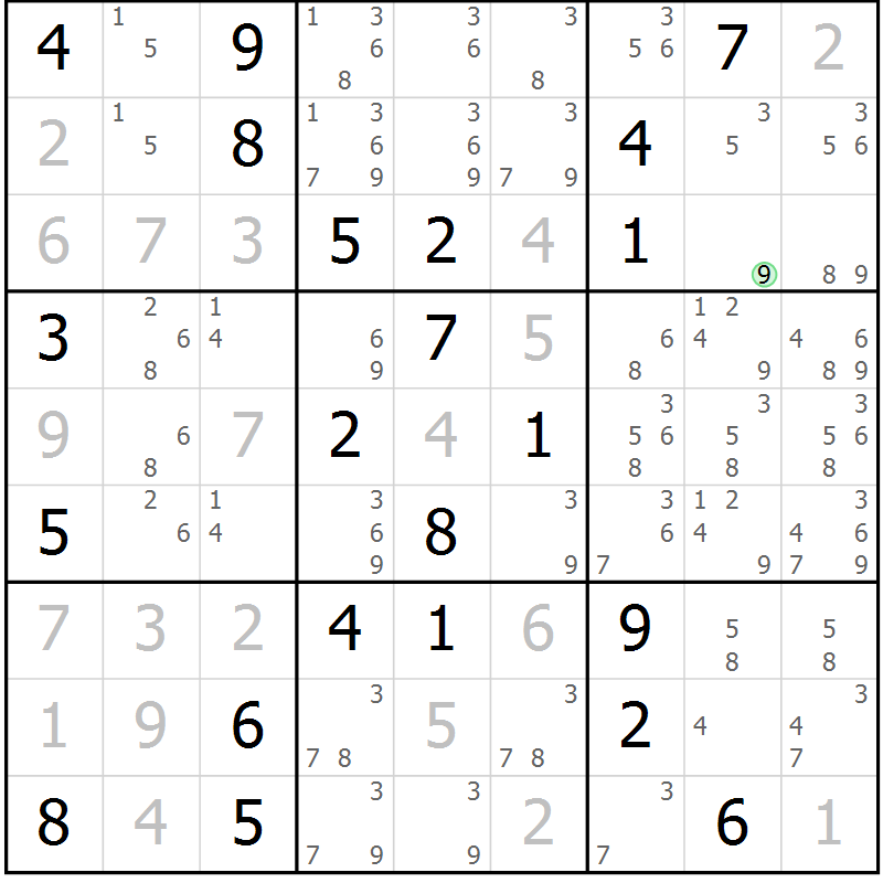 Position des candidats pour la solution de la Gr 9 page 12 du magazine de sudoku Virtuose n° 126