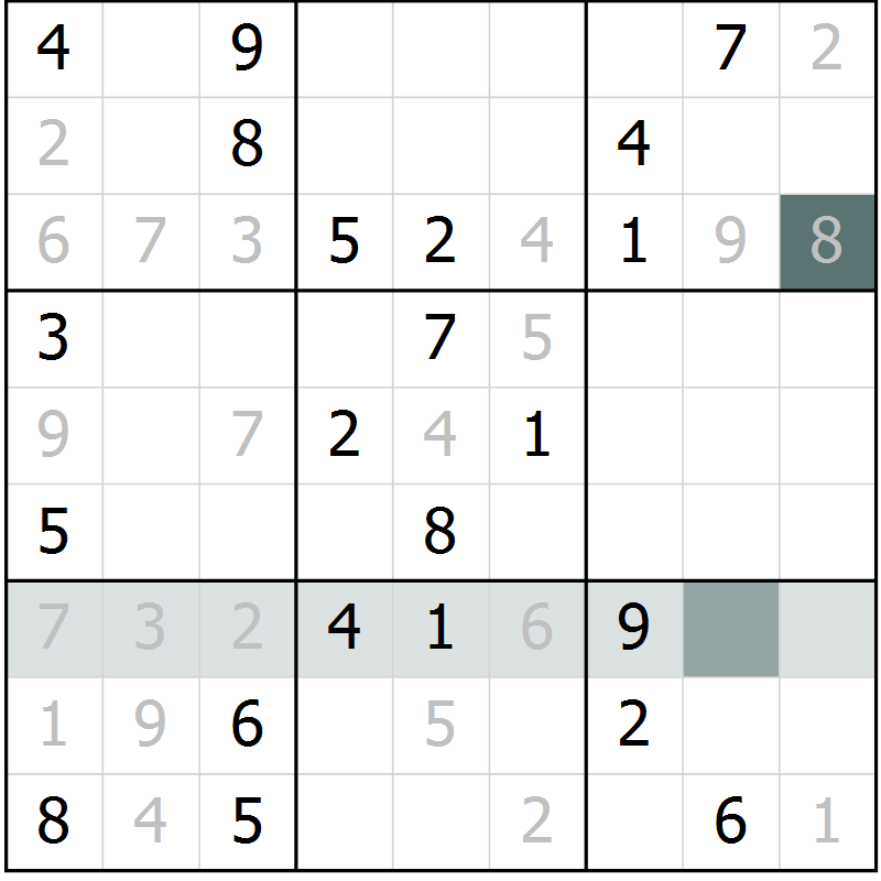 Position des candidats pour la solution de la Gr 9 page 12 du magazine de sudoku Virtuose n° 126