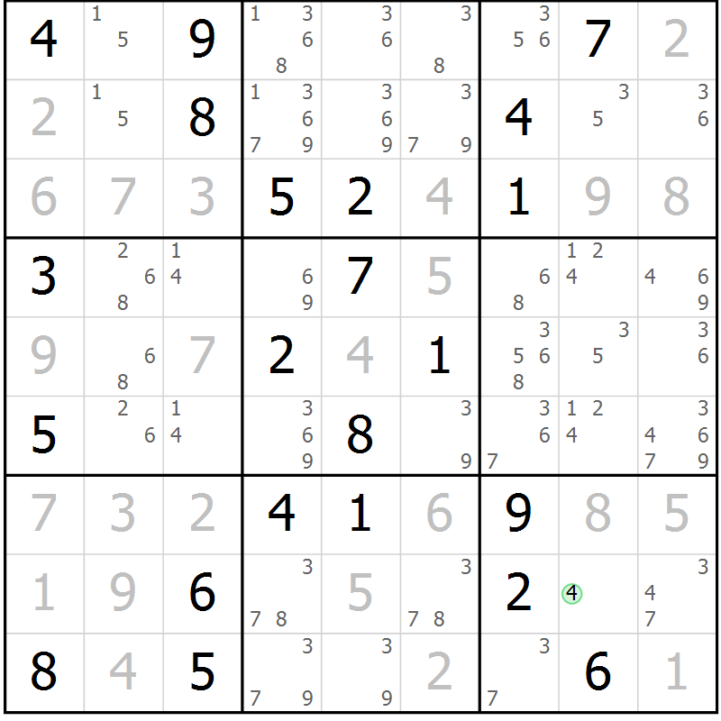 Position des candidats pour la solution de la Gr 9 page 12 du magazine de sudoku Virtuose n° 126