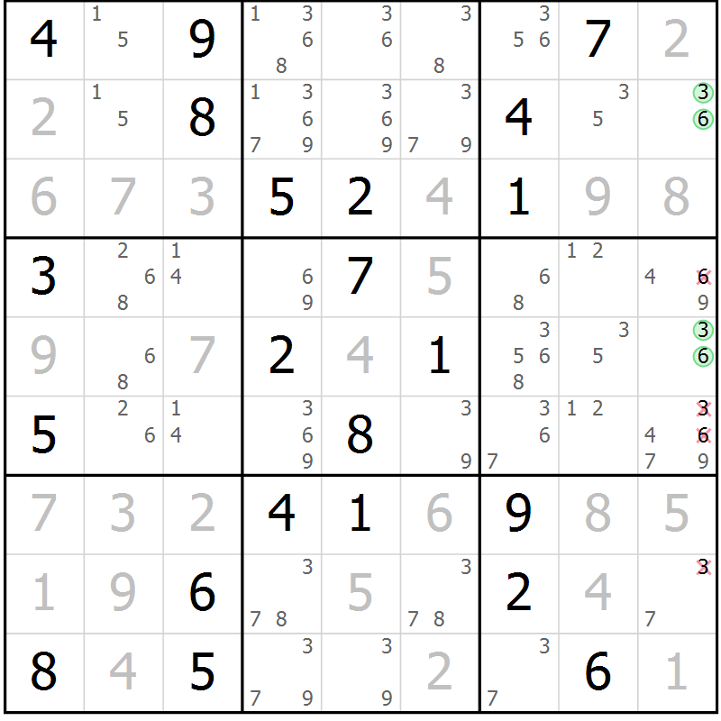 Position des candidats pour la solution de la Gr 9 page 12 du magazine de sudoku Virtuose n° 126