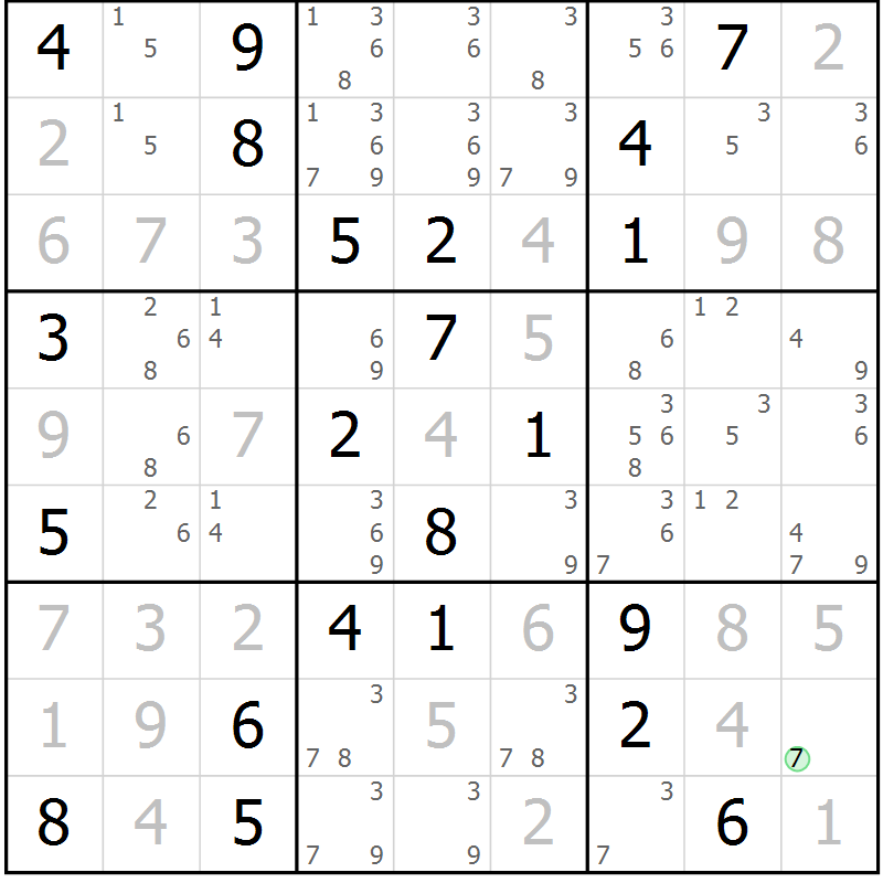 Position des candidats pour la solution de la Gr 9 page 12 du magazine de sudoku Virtuose n° 126