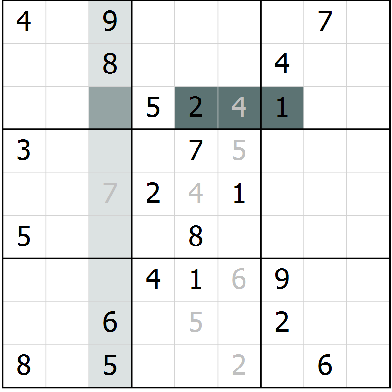 Position des candidats pour la solution de la Gr 9 page 12 du magazine de sudoku Virtuose n° 126