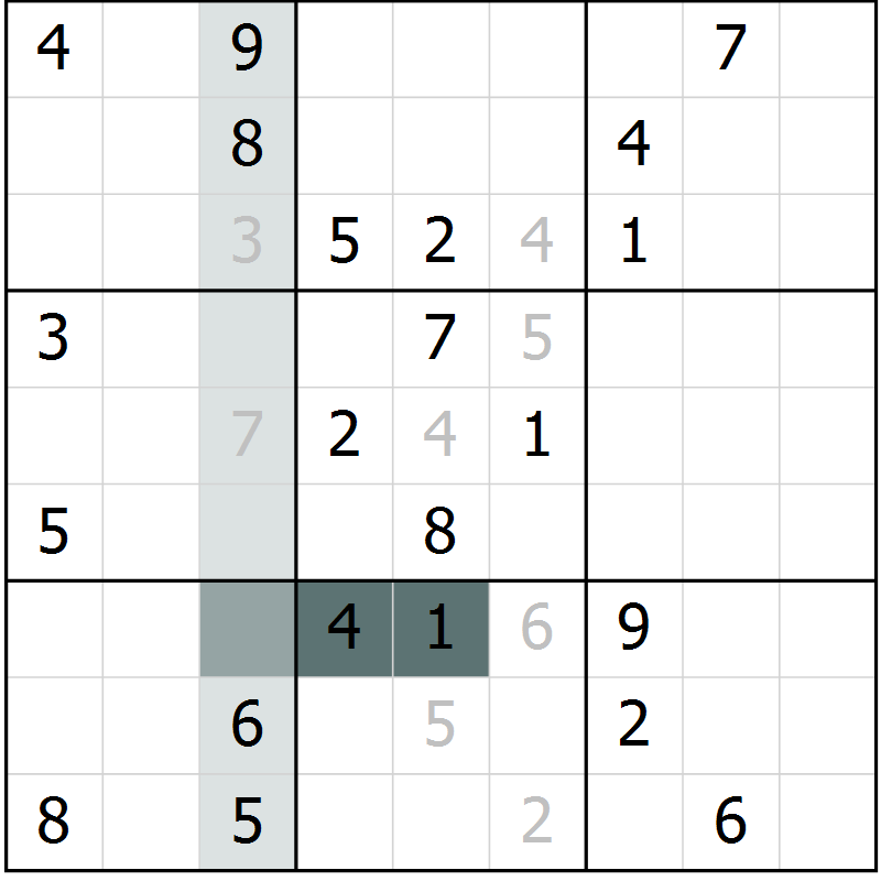 Position des candidats pour la solution de la Gr 9 page 12 du magazine de sudoku Virtuose n° 126
