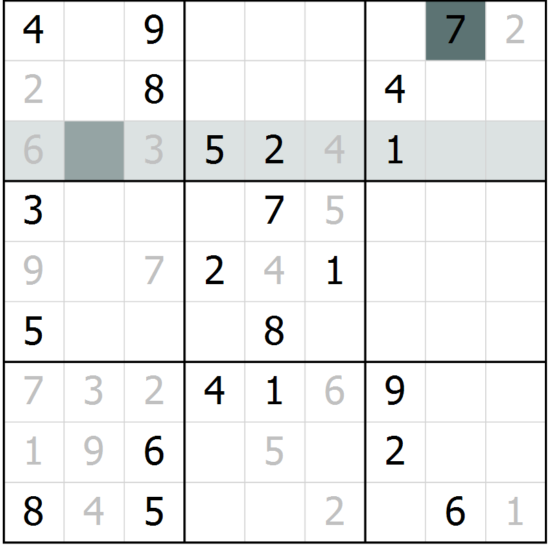 Position des candidats pour la solution de la Gr 9 page 12 du magazine de sudoku Virtuose n° 126