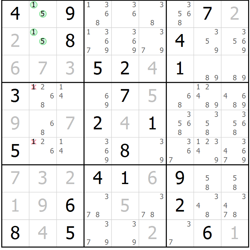Position des candidats pour la solution de la Gr 9 page 12 du magazine de sudoku Virtuose n° 126