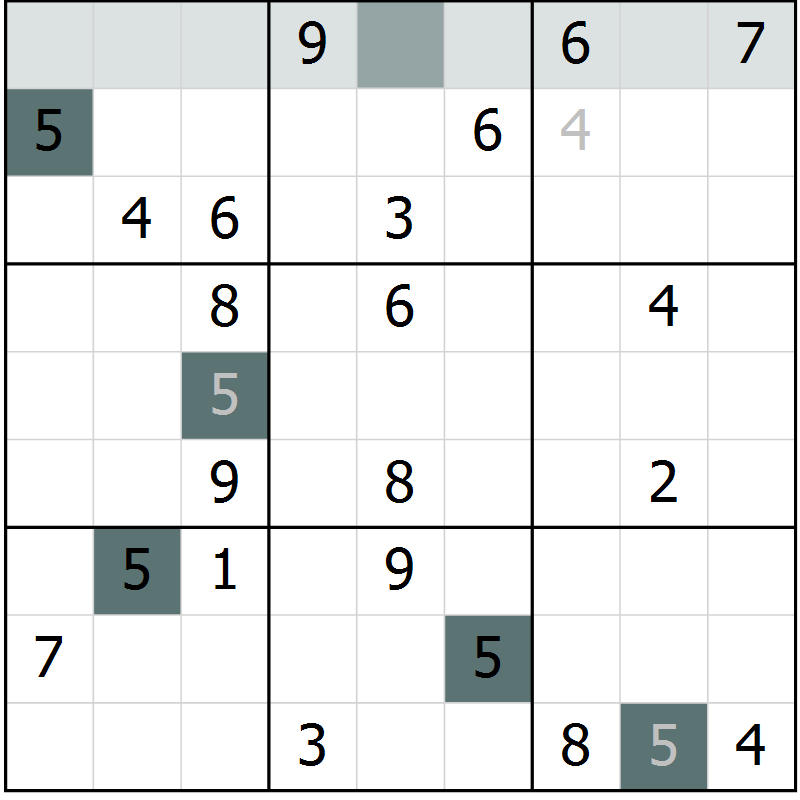 Position des candidats pour la solution de la Gr 1 page 4 du magazine de sudoku Virtuose n° 130