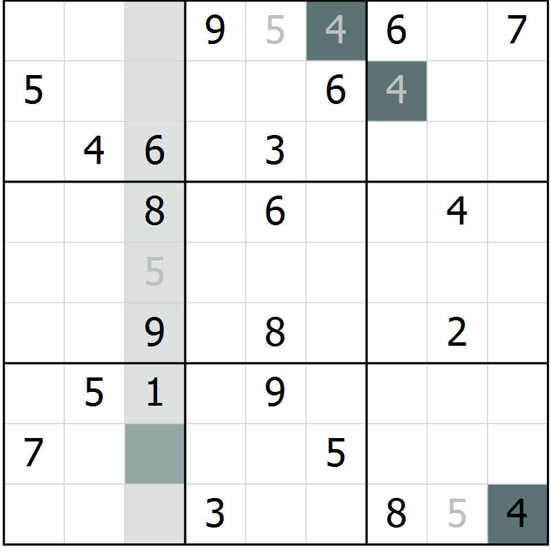 Position des candidats pour la solution de la Gr 1 page 4 du magazine de sudoku Virtuose n° 130