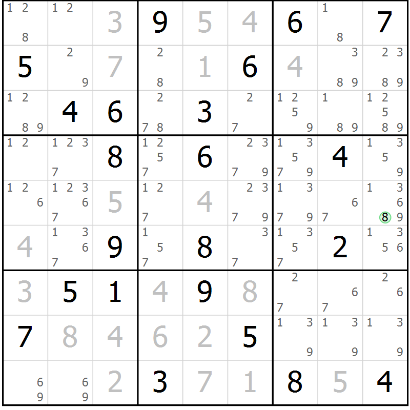 Position des candidats pour la solution de la Gr 1 page 4 du magazine de sudoku Virtuose n° 130