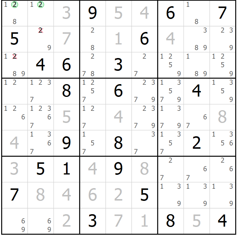 Position des candidats pour la solution de la Gr 1 page 4 du magazine de sudoku Virtuose n° 130
