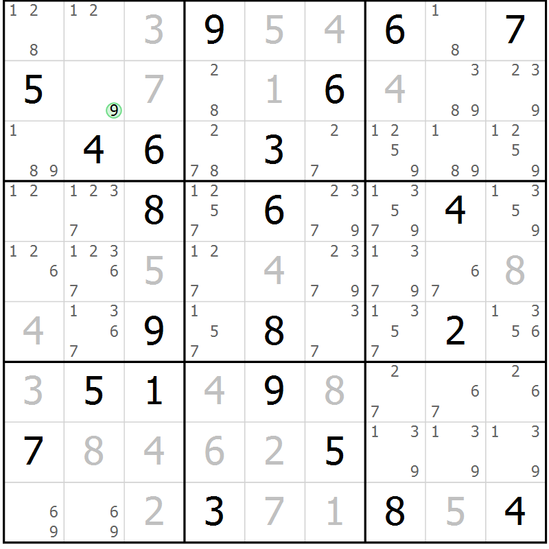 Position des candidats pour la solution de la Gr 1 page 4 du magazine de sudoku Virtuose n° 130
