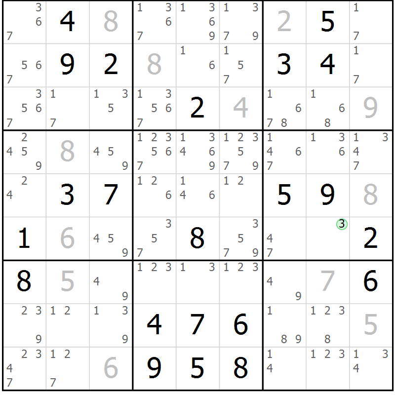 Position des candidats pour la solution de la Gr 10 page 13 du magazine de sudoku Virtuose n° 130