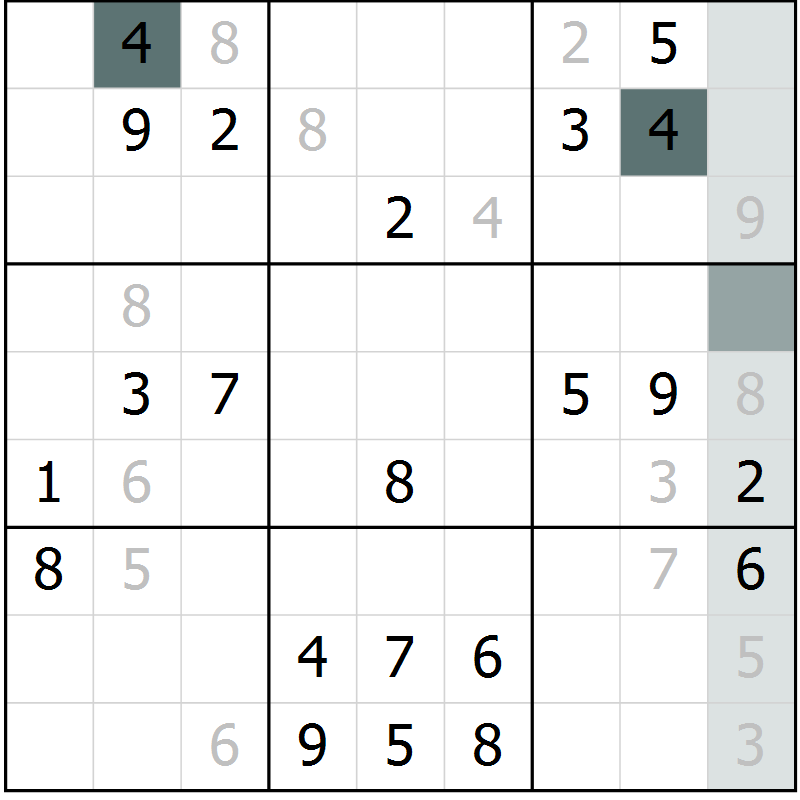 Position des candidats pour la solution de la Gr 10 page 13 du magazine de sudoku Virtuose n° 130