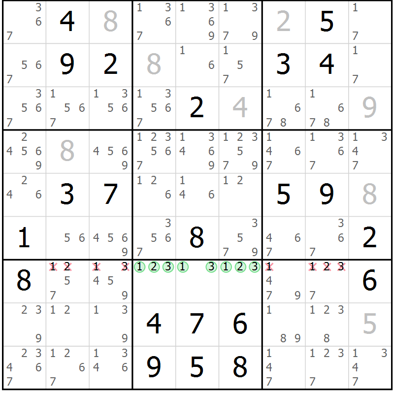 Position des candidats pour la solution de la Gr 10 page 13 du magazine de sudoku Virtuose n° 130