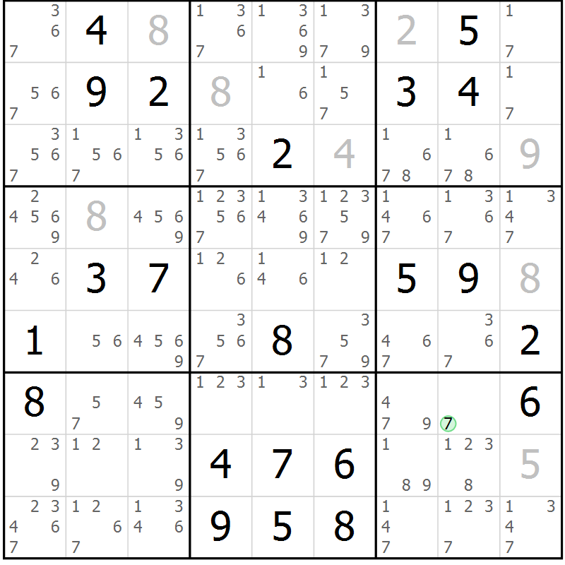 Position des candidats pour la solution de la Gr 10 page 13 du magazine de sudoku Virtuose n° 130