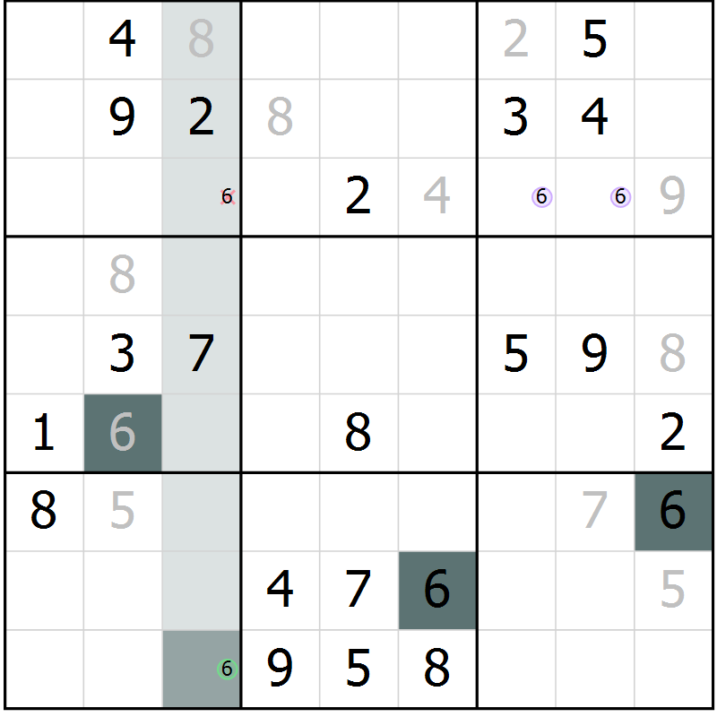 Position des candidats pour la solution de la Gr 10 page 13 du magazine de sudoku Virtuose n° 130