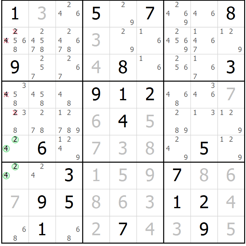 Position des candidats pour la solution de la Gr 11 page 14 du magazine de sudoku Virtuose n° 130