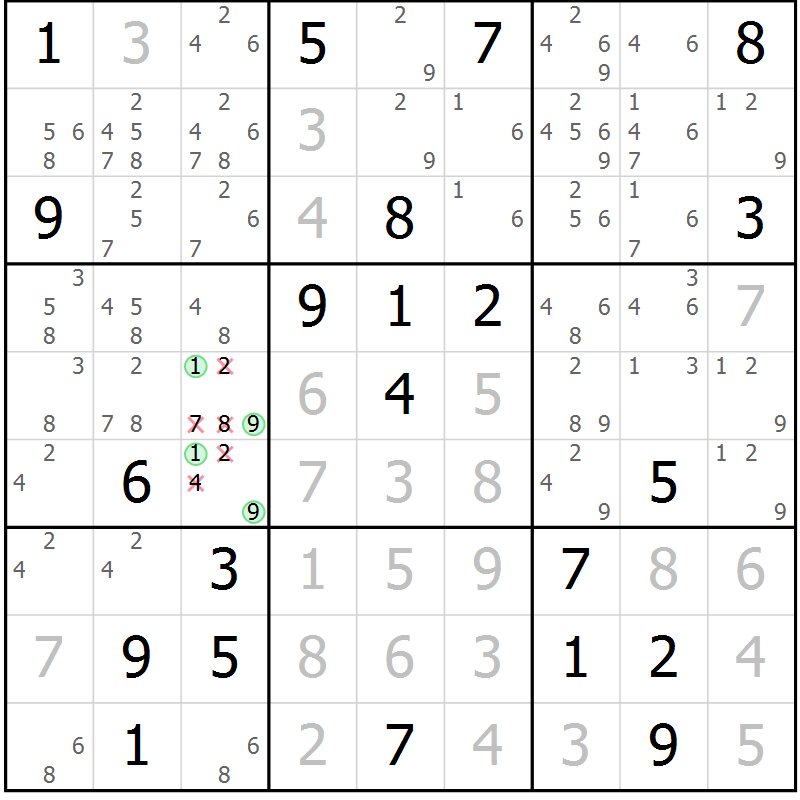 Position des candidats pour la solution de la Gr 11 page 14 du magazine de sudoku Virtuose n° 130