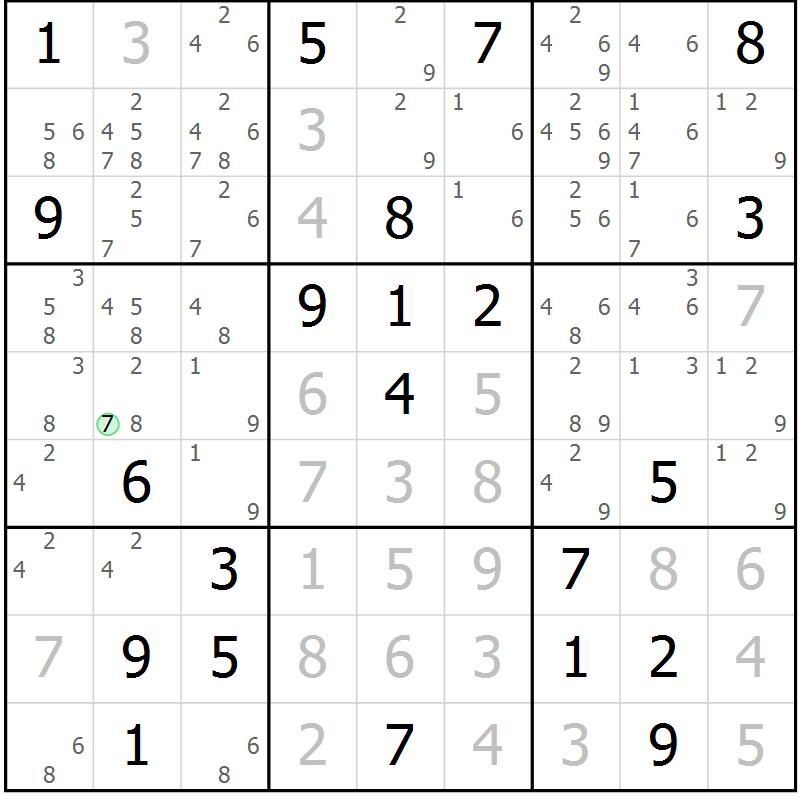 Position des candidats pour la solution de la Gr 11 page 14 du magazine de sudoku Virtuose n° 130