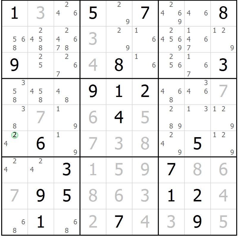 Position des candidats pour la solution de la Gr 11 page 14 du magazine de sudoku Virtuose n° 130