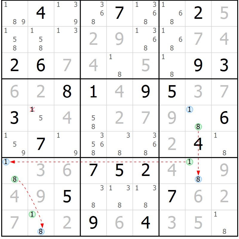 Position des candidats pour la solution de la Gr 12 page 15 du magazine de sudoku Virtuose n° 130