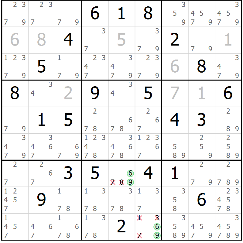 Position des candidats pour la solution de la Gr 13 page 16 du magazine de sudoku Virtuose n° 130