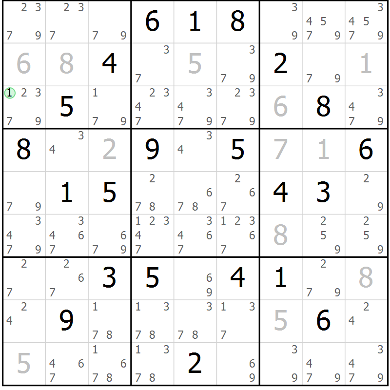 Position des candidats pour la solution de la Gr 13 page 16 du magazine de sudoku Virtuose n° 130
