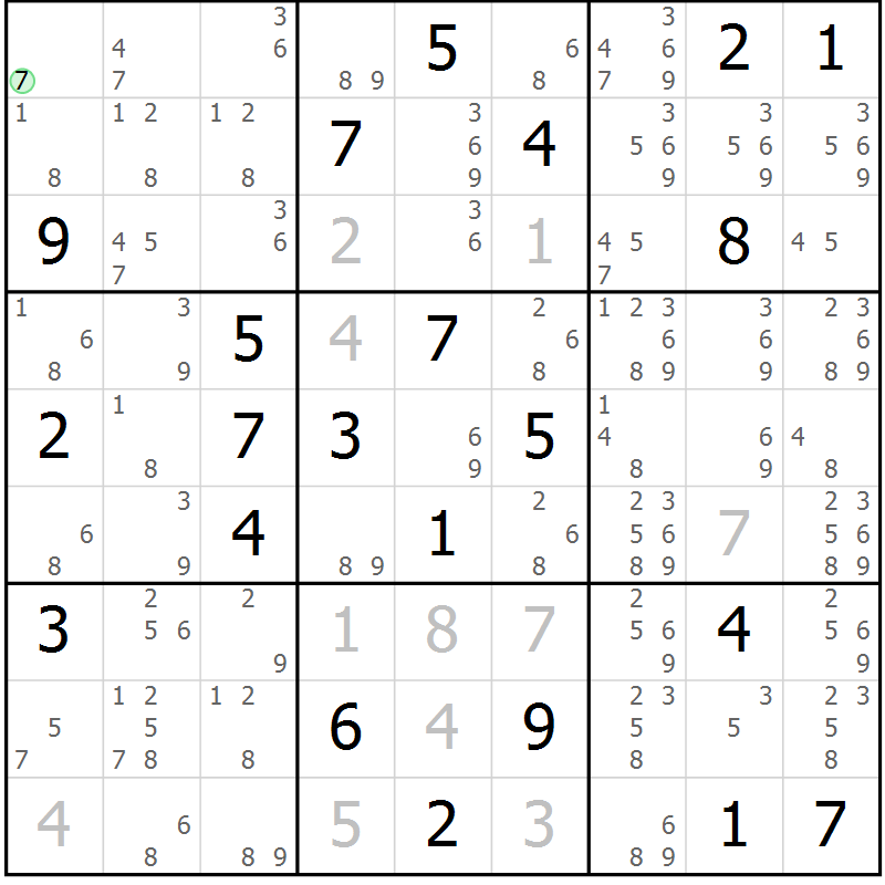 Position des candidats pour la solution de la Gr 14 page 17 du magazine de sudoku Virtuose n° 130