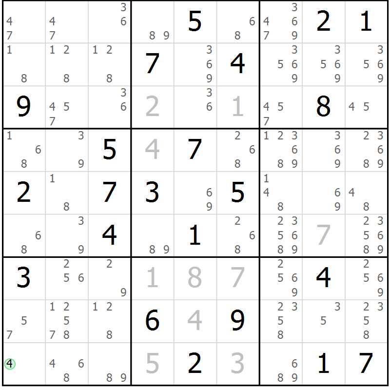 Position des candidats pour la solution de la Gr 14 page 17 du magazine de sudoku Virtuose n° 130