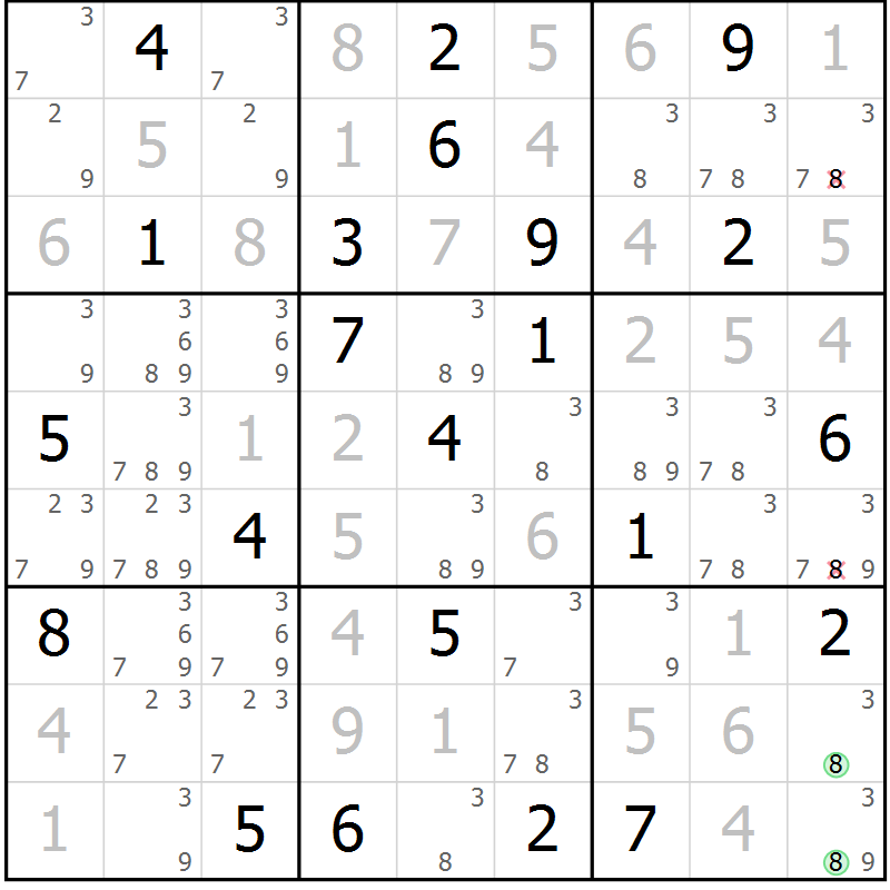 Position des candidats pour la solution de la Gr 15 page 18 du magazine de sudoku Virtuose n° 130