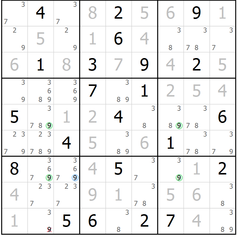 Position des candidats pour la solution de la Gr 15 page 18 du magazine de sudoku Virtuose n° 130