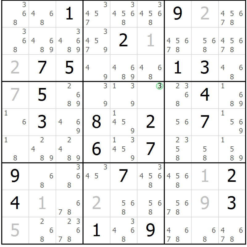 Position des candidats pour la solution de la Gr 16 page 19 du magazine de sudoku Virtuose n° 130