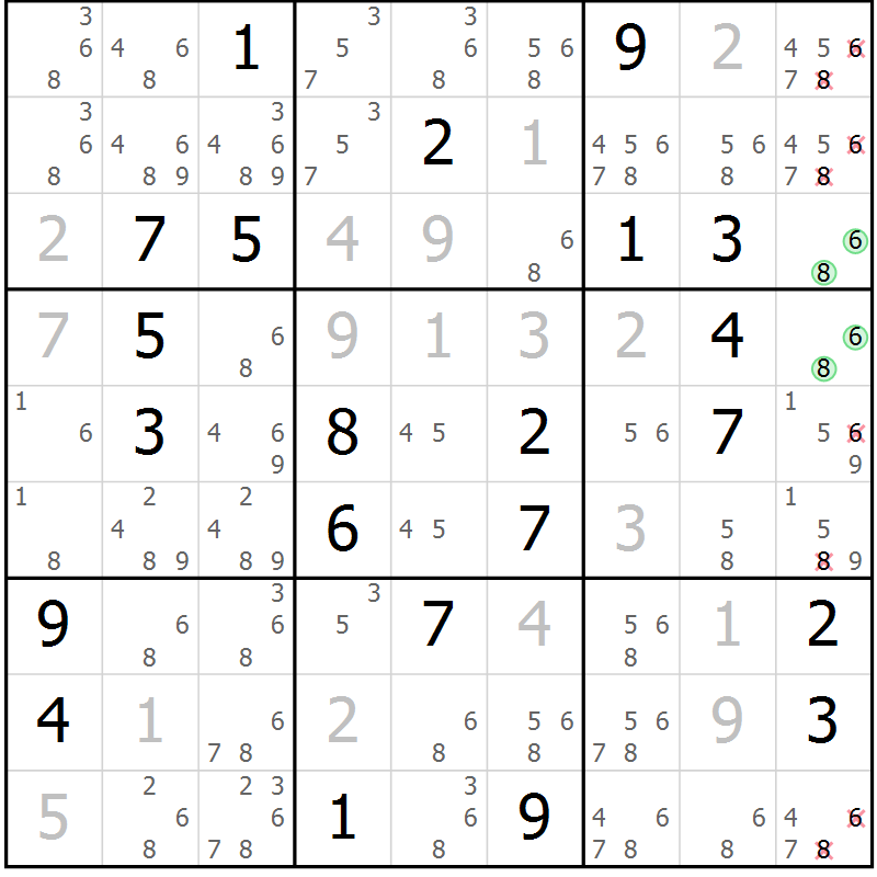 Position des candidats pour la solution de la Gr 16 page 19 du magazine de sudoku Virtuose n° 130