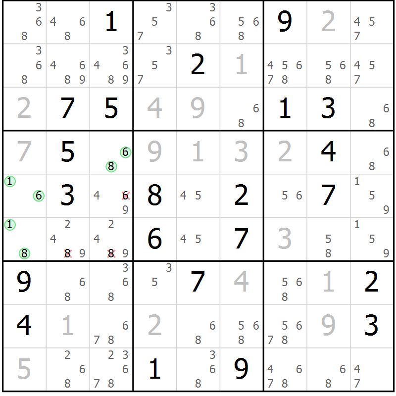 Position des candidats pour la solution de la Gr 16 page 19 du magazine de sudoku Virtuose n° 130