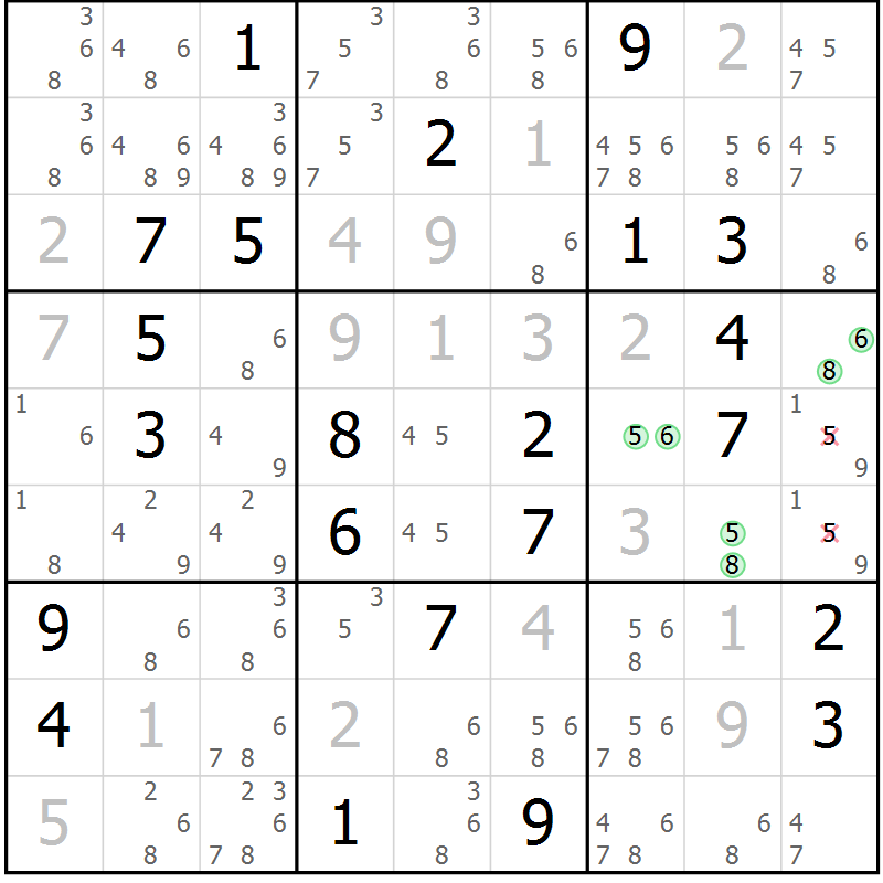 Position des candidats pour la solution de la Gr 16 page 19 du magazine de sudoku Virtuose n° 130