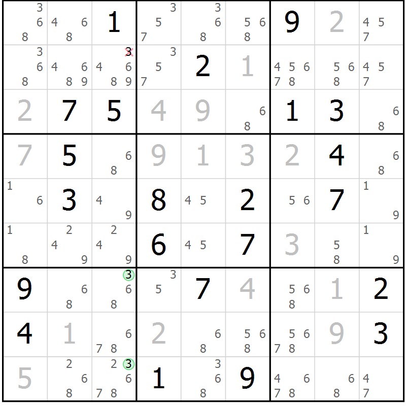 Position des candidats pour la solution de la Gr 16 page 19 du magazine de sudoku Virtuose n° 130